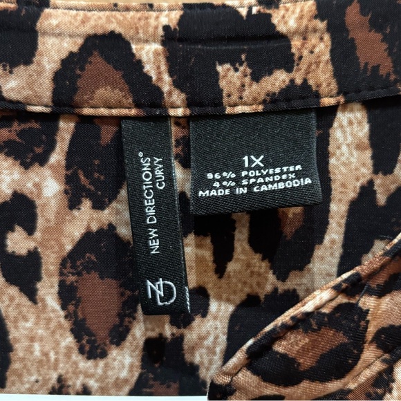 New Directions Brown and Black Leopard 3/4 Sleeve Notched Collar Blouse Size 1X - Picture 4 of 9